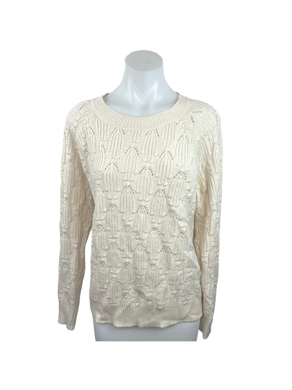 Elodie Women's Knit Ivory Crew Neck Long Sleeves Pullover Sweater Top Size XL